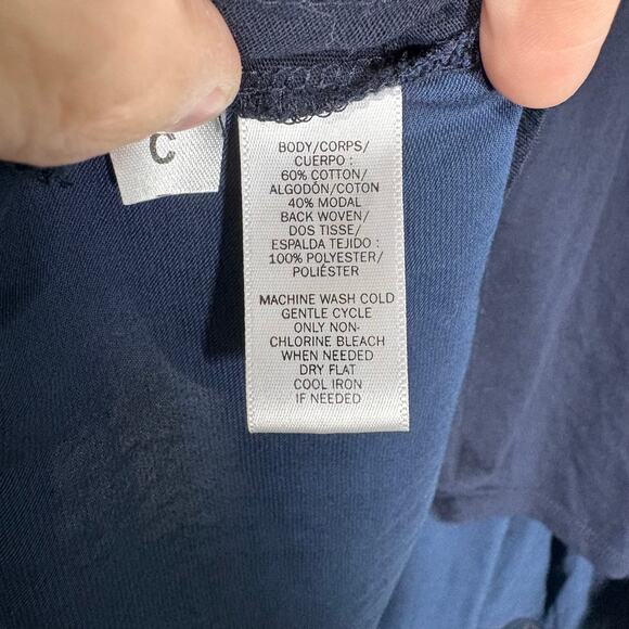 Ann Taylor LOFT Women's Navy Blue Chiffon Back T-Shirt - Size Medium - Boho Top - Picture 5 of 6